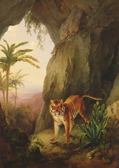 Tiger in a cave by Jacques Laurent Agasse